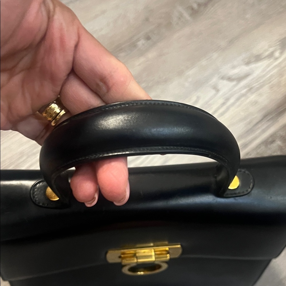 SOLD-SOLD Salvatore Ferragamo Elegant Navy blue Handbag with Gold Accents - Picture 8 of 10
